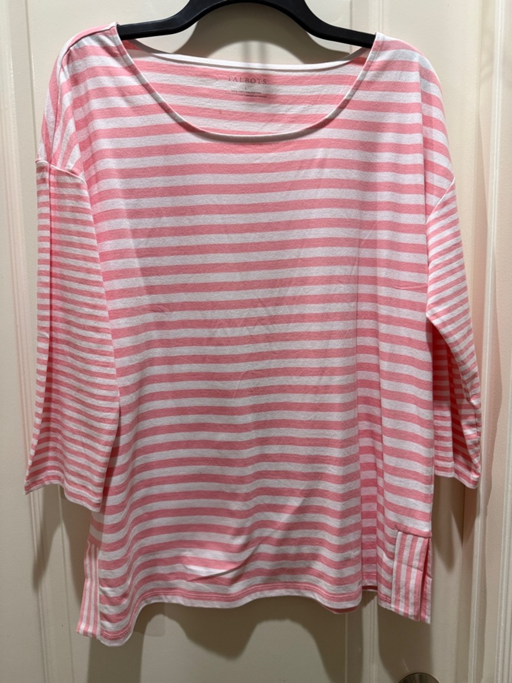 Talbots Pink & White Striped 3/4 sleeve Shirt Large